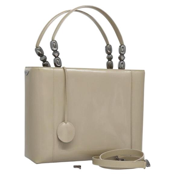 DIOR Maris Pearl Bag Patent Leather Beige Ma-0949 Ma-0949 - Picture 1 of 14